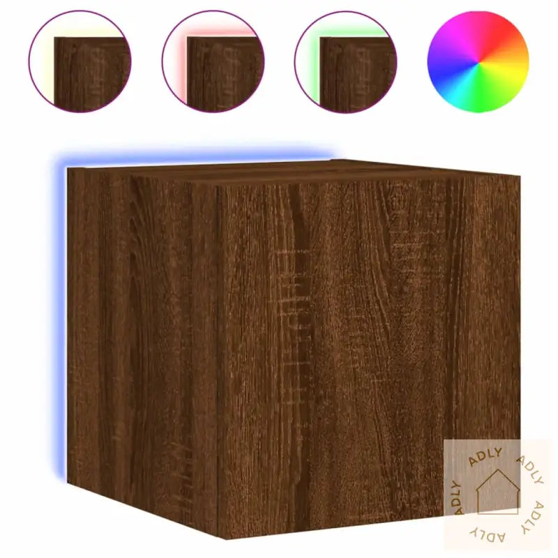 Vegghengt Tv-Benk Med Led Brun Eik 30,5X35X30 Cm