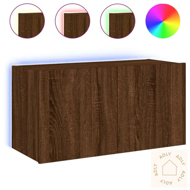Vegghengt Tv-Benk Med Led Brun Eik 80X35X41 Cm