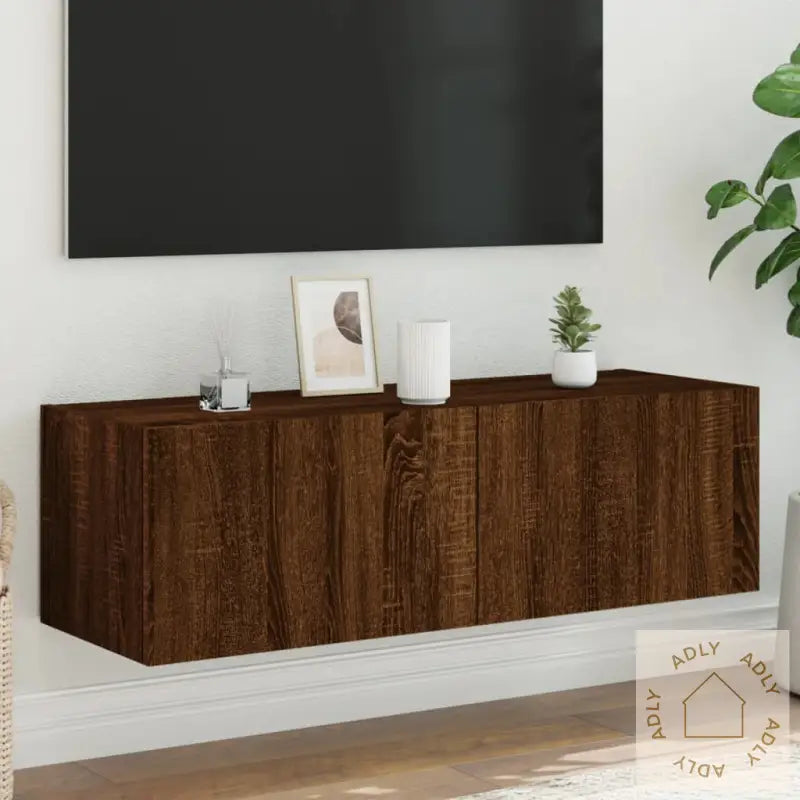 Vegghengt Tv-Benk Med Led Brun Eik 100X35X31 Cm