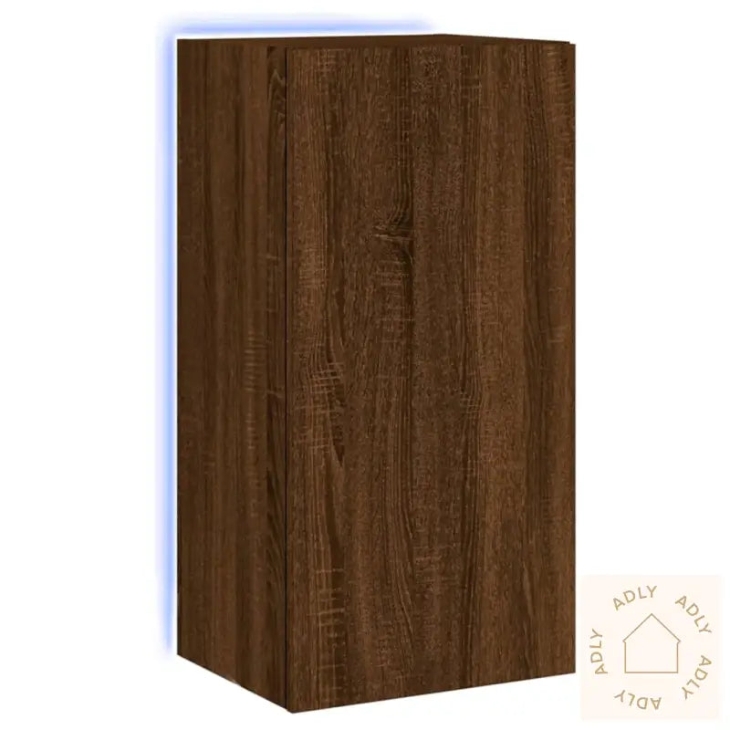Vegghengt Tv-Benk Med Led Brun Eik 40,5X35X80 Cm