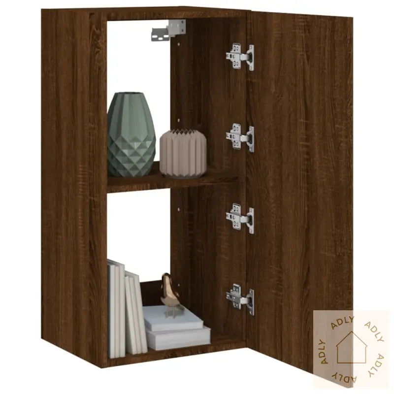 Vegghengt Tv-Benk Med Led Brun Eik 40,5X35X80 Cm