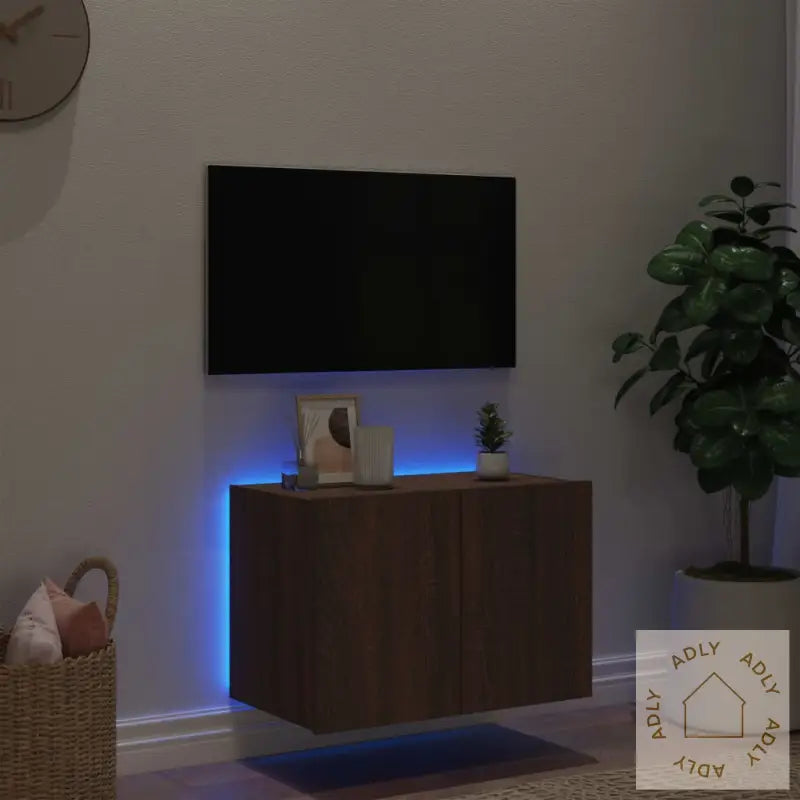 Vegghengt Tv-Benk Med Led Brun Eik 60X35X41 Cm