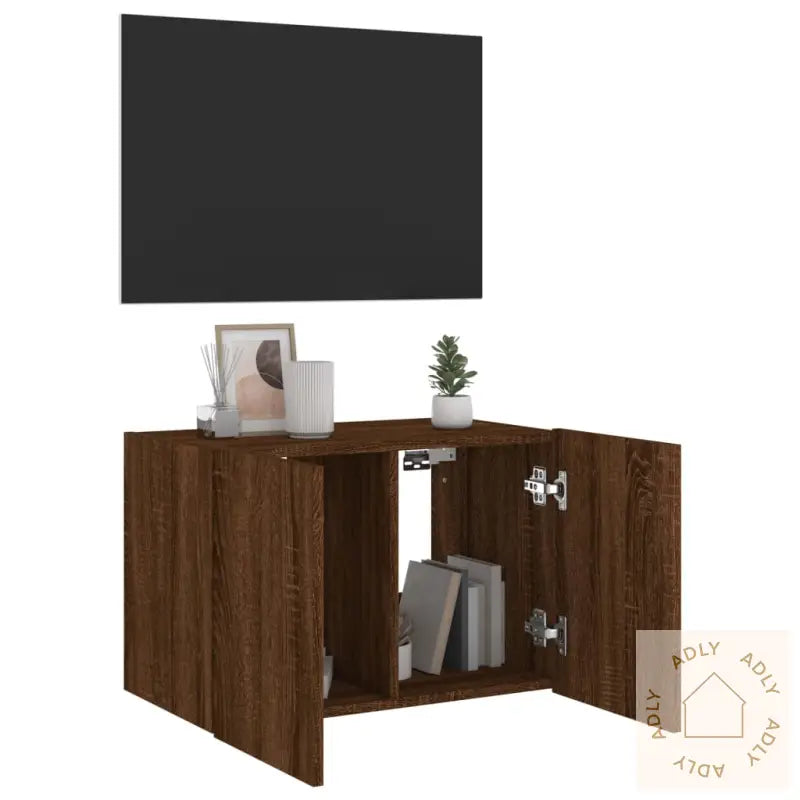 Vegghengt Tv-Benk Med Led Brun Eik 60X35X41 Cm