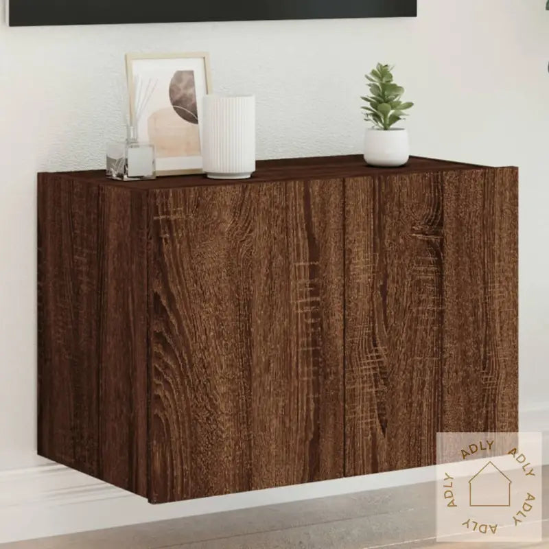 Vegghengt Tv-Benk Med Led Brun Eik 60X35X41 Cm