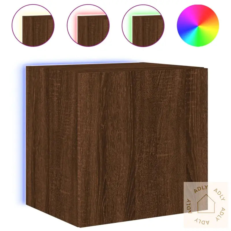 Vegghengt Tv-Benk Med Led Brun Eik 40,5X35X40 Cm