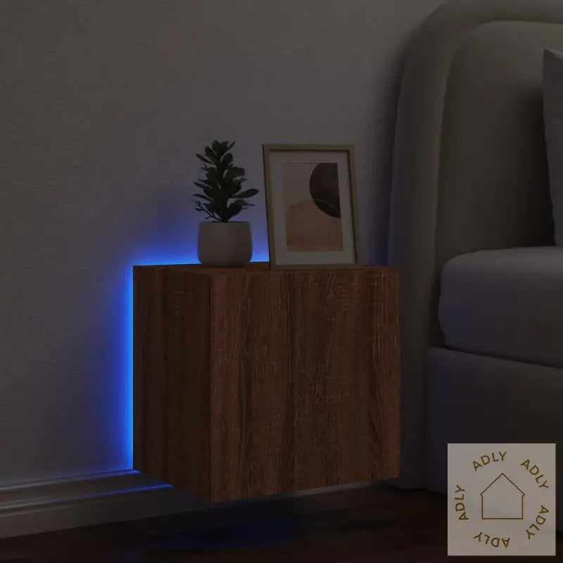 Vegghengt Tv-Benk Med Led Brun Eik 40,5X35X40 Cm