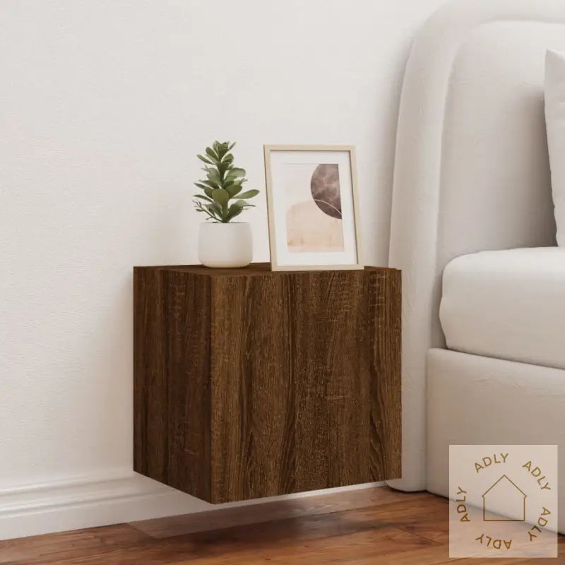 Vegghengt Tv-Benk Med Led Brun Eik 40,5X35X40 Cm