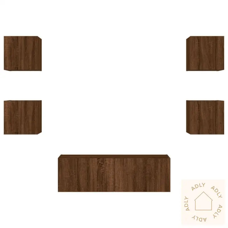 Vegghengte Tv-Benker Med Led 5 Stk Brun Eik