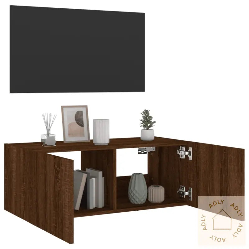 Vegghengt Tv-Benk Med Led Brun Eik 80X35X31 Cm