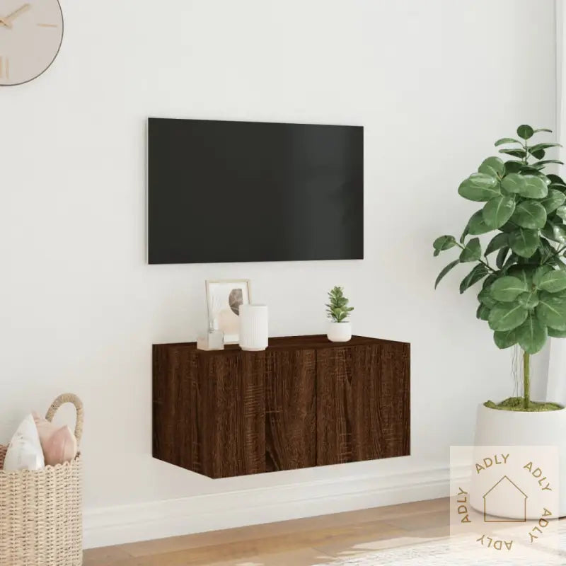 Vegghengt Tv-Benk Med Led Brun Eik 60X35X31 Cm