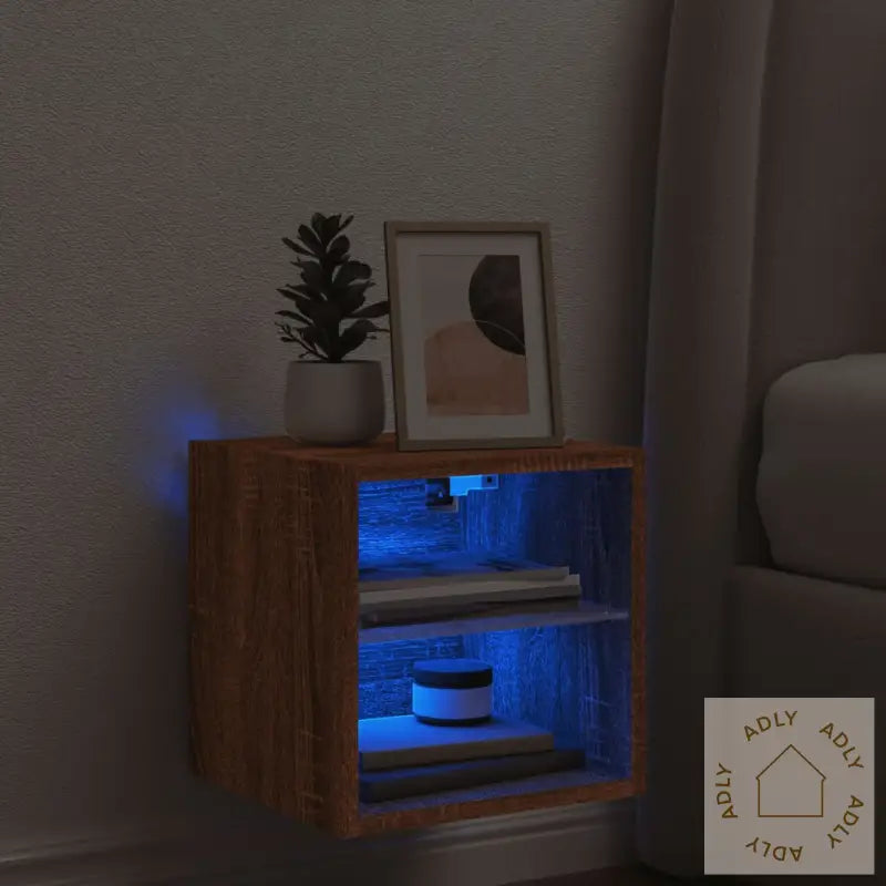 Vegghengt Tv-Benk Med Led Brun Eik 30X28,5X30 Cm