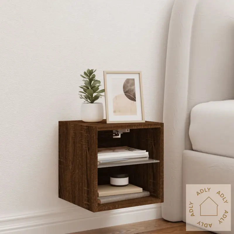 Vegghengt Tv-Benk Med Led Brun Eik 30X28,5X30 Cm