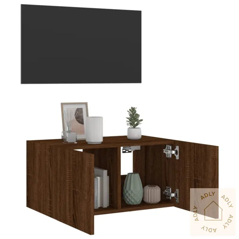 Vegghengt Tv-Benk Med Led Brun Eik 60X35X31 Cm