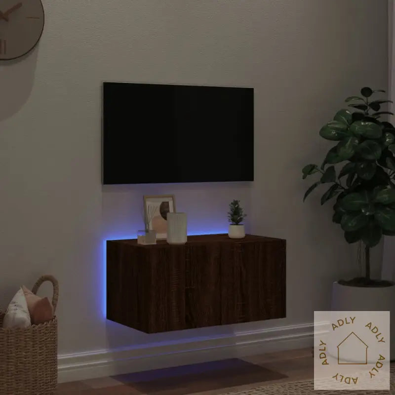 Vegghengt Tv-Benk Med Led Brun Eik 60X35X31 Cm
