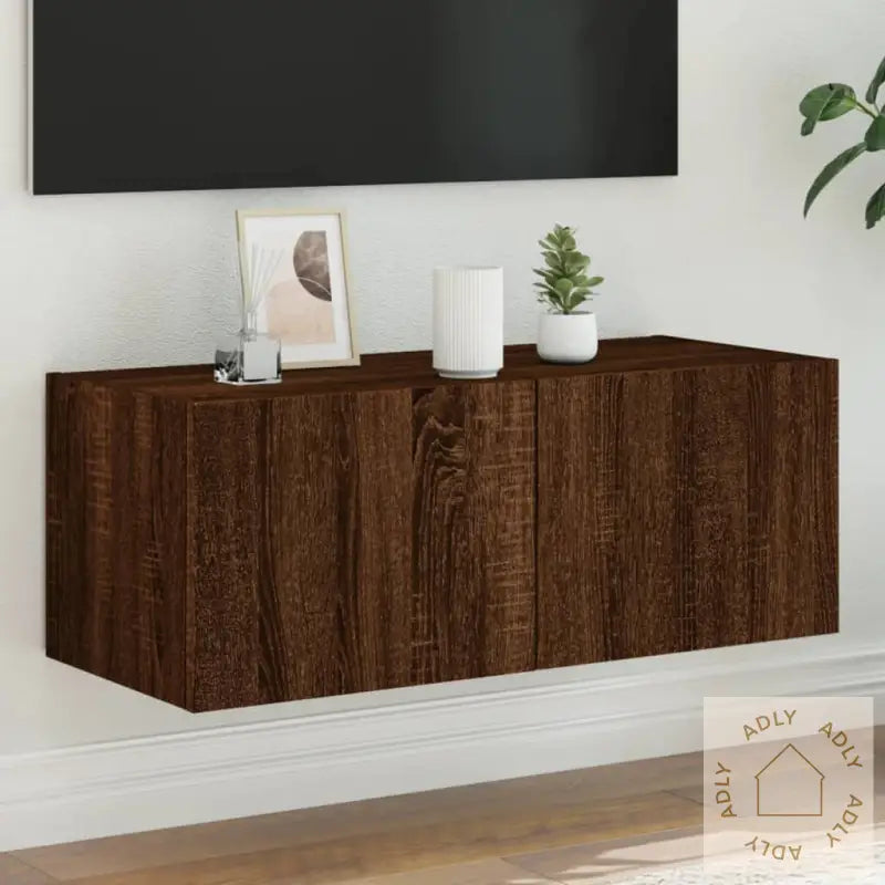 Vegghengt Tv-Benk Med Led Brun Eik 80X35X31 Cm