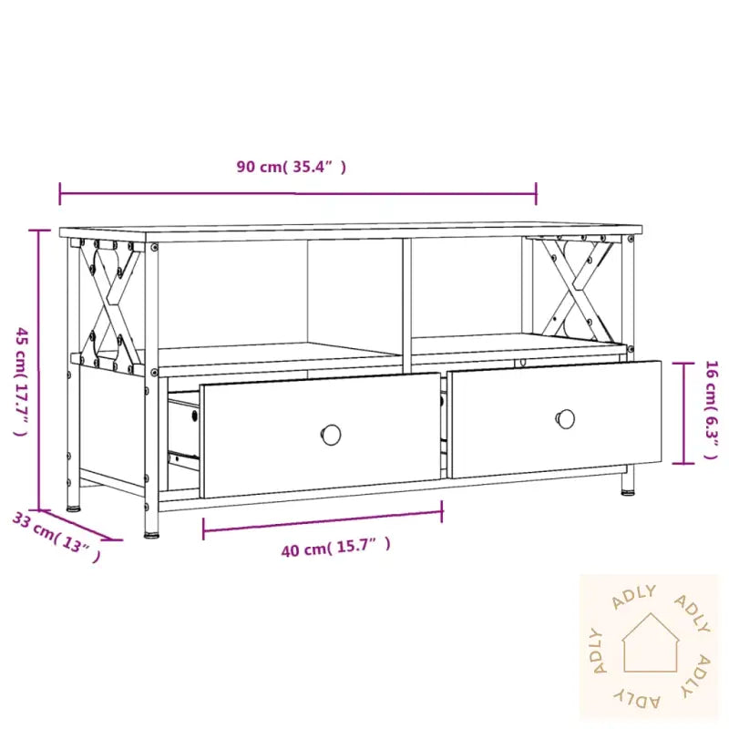 Tv-Benk Brun Eik 90X33X45 Cm Konstruert Tre Og Jern