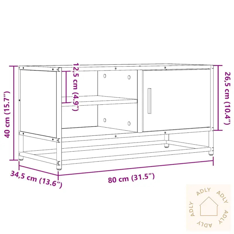Tv-Benk Brun Eik 80X34,5X40 Cm Konstruert Tre Og Metall