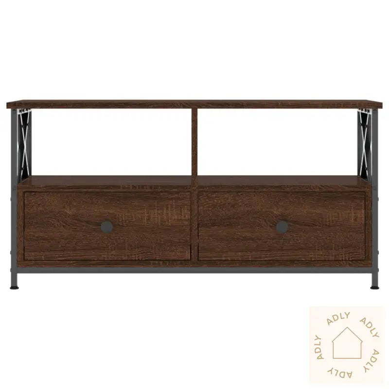 Tv-Benk Brun Eik 90X33X45 Cm Konstruert Tre Og Jern