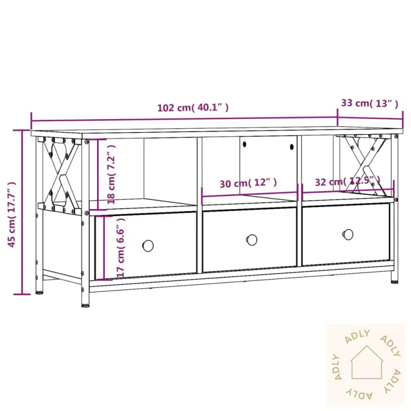 Tv-Benk Brun Eik 102X33X45 Cm Konstruert Tre Og Jern