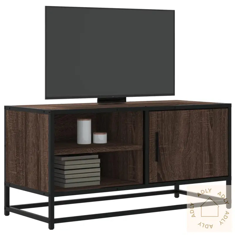 Tv-Benk Brun Eik 80X34,5X40 Cm Konstruert Tre Og Metall