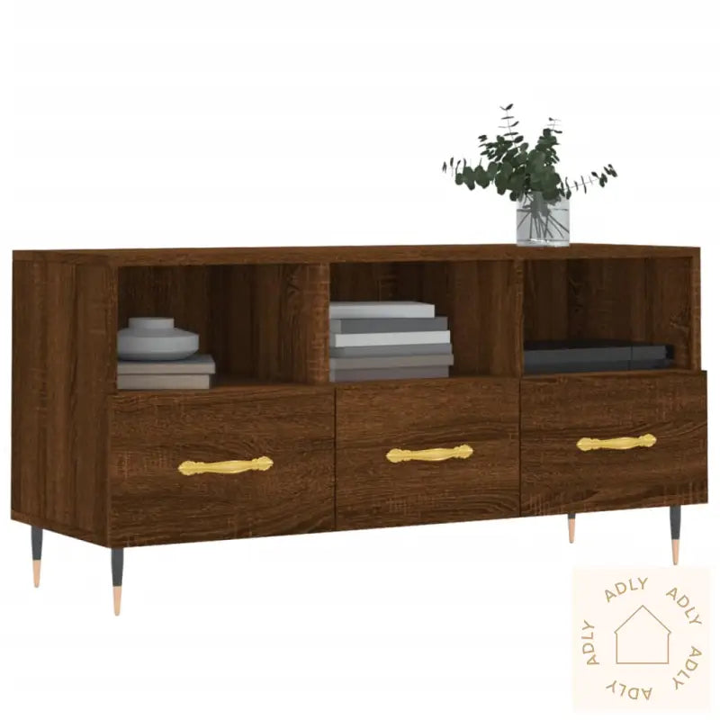 Tv-Benk Brun Eik 102X36X50 Cm Konstruert Tre