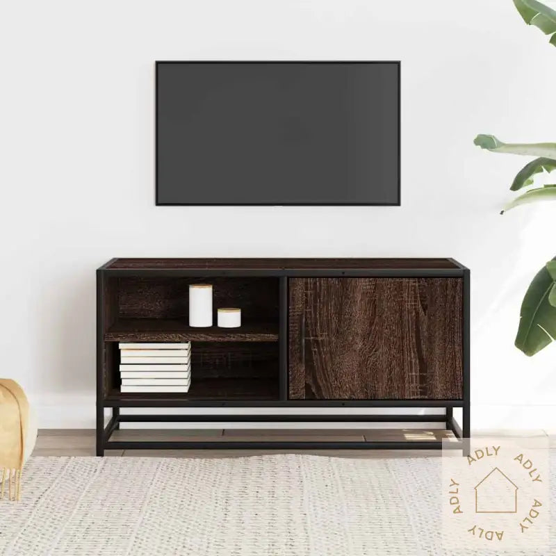 Tv-Benk Brun Eik 80X34,5X40 Cm Konstruert Tre Og Metall