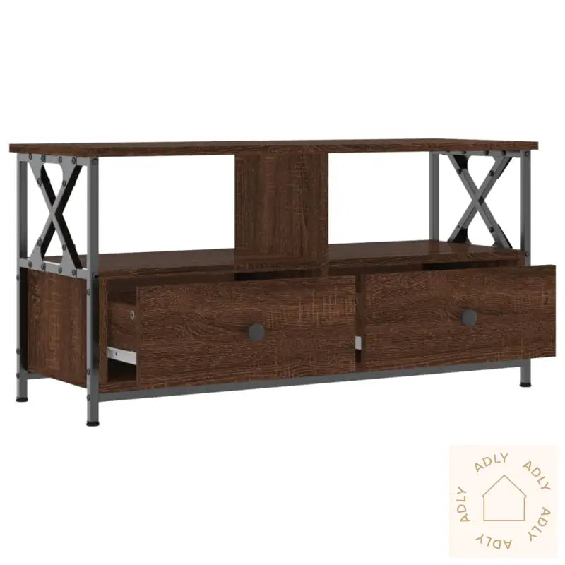 Tv-Benk Brun Eik 90X33X45 Cm Konstruert Tre Og Jern