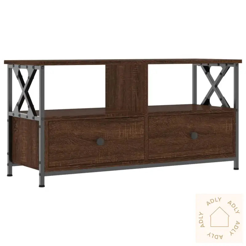 Tv-Benk Brun Eik 90X33X45 Cm Konstruert Tre Og Jern