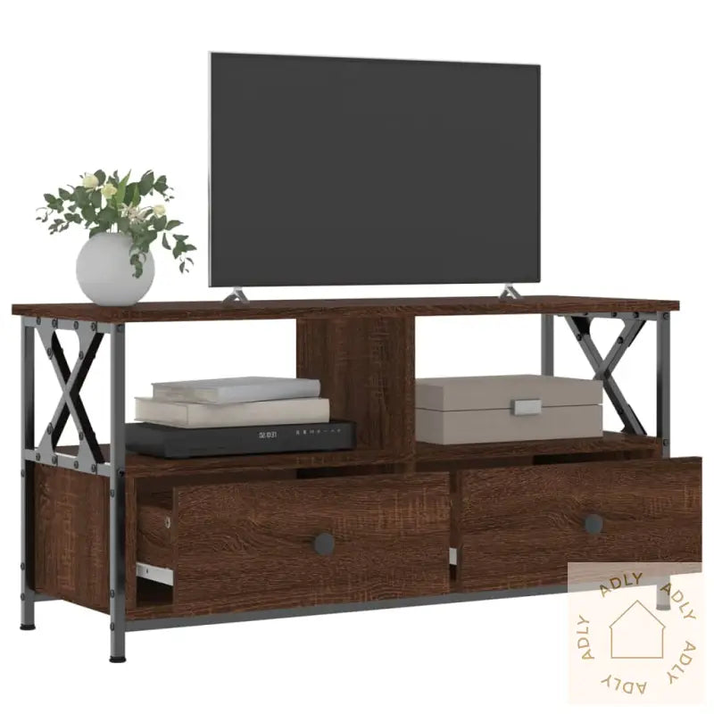 Tv-Benk Brun Eik 90X33X45 Cm Konstruert Tre Og Jern