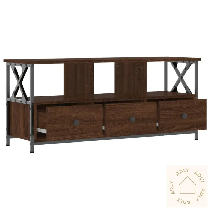 Tv-Benk Brun Eik 102X33X45 Cm Konstruert Tre Og Jern