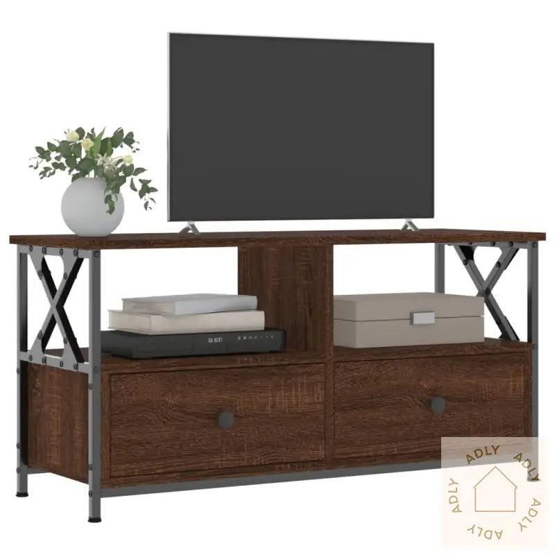 Tv-Benk Brun Eik 90X33X45 Cm Konstruert Tre Og Jern