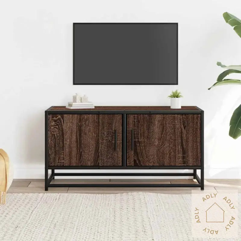 Tv-Benk Brun Eik 80X34,5X40 Cm Konstruert Tre Og Metall