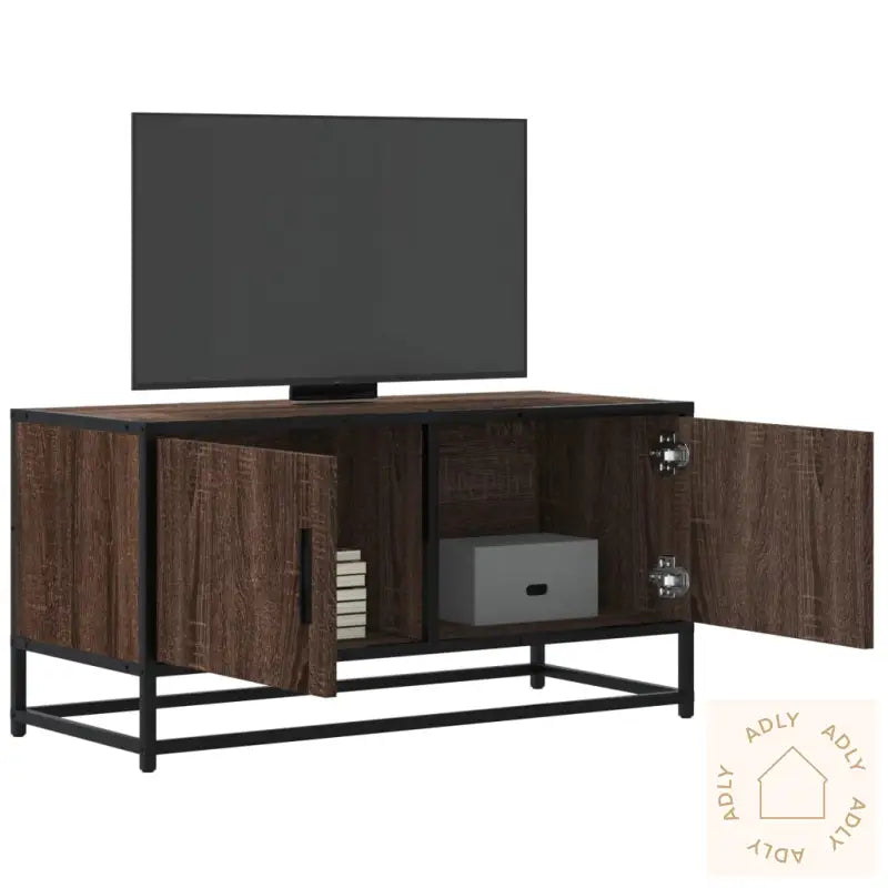 Tv-Benk Brun Eik 80X34,5X40 Cm Konstruert Tre Og Metall