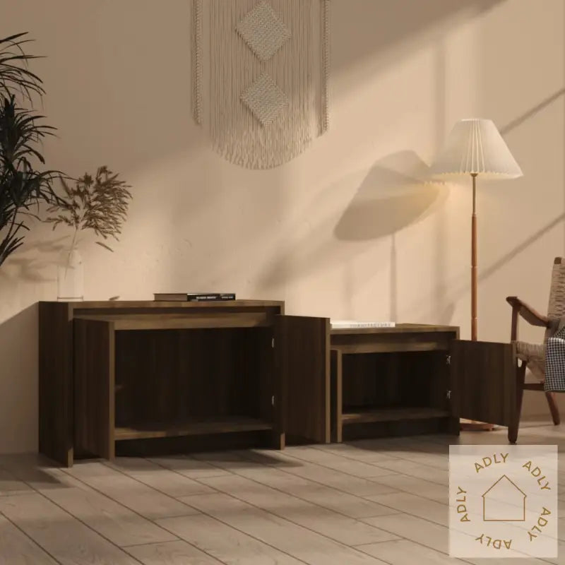 Tv-Benk Brun Eik 146,5X35X50 Cm Konstruert Tre