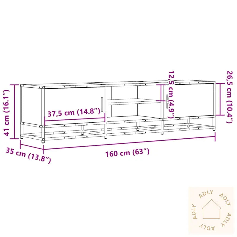 Tv-Benk Brun Eik 160X35X41 Cm Konstruert Tre Og Metall