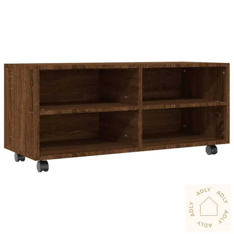 Tv-Benk Med Hjul Brun Eik 90X35X35 Cm Konstruert Tre