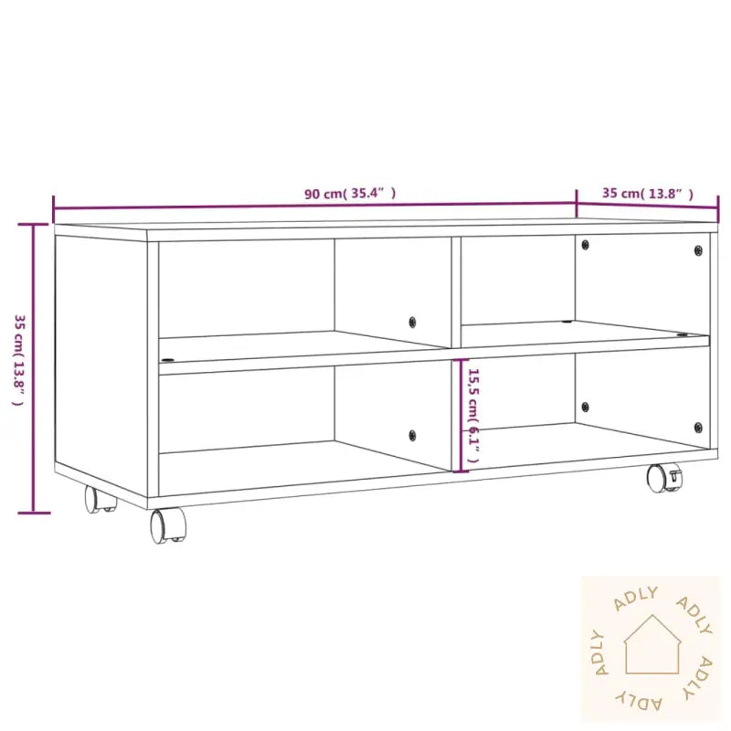 Tv-Benk Med Hjul Brun Eik 90X35X35 Cm Konstruert Tre