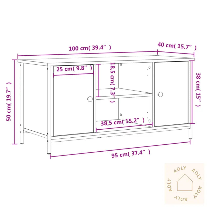 Tv-Benk Brun Eik 100X40X50 Cm Konstruert Tre