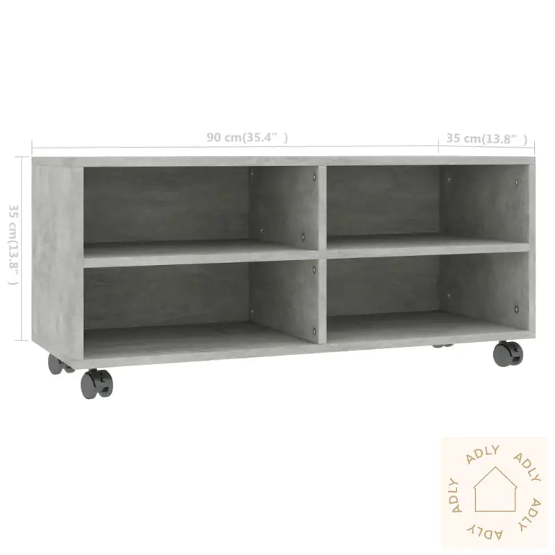 Tv-Benk Med Hjul Betonggrå 90X35X35 Cm Konstruert Tre