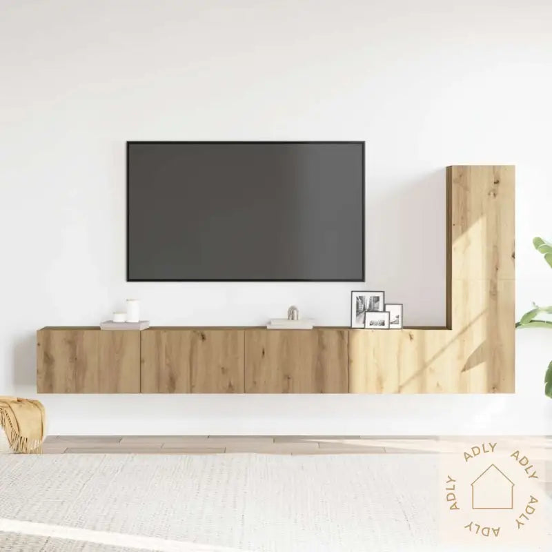 Tv-Skapsett 3 Deler Veggmontert Artisan Eik Konstruert Tre