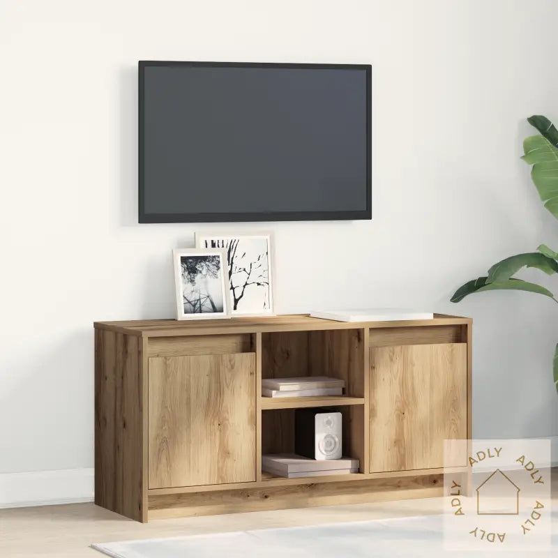 Tv-Skap Med Led-Lys I Artisan Eik, 100X34X50 Cm, Laget Av Konstruert Tre.
