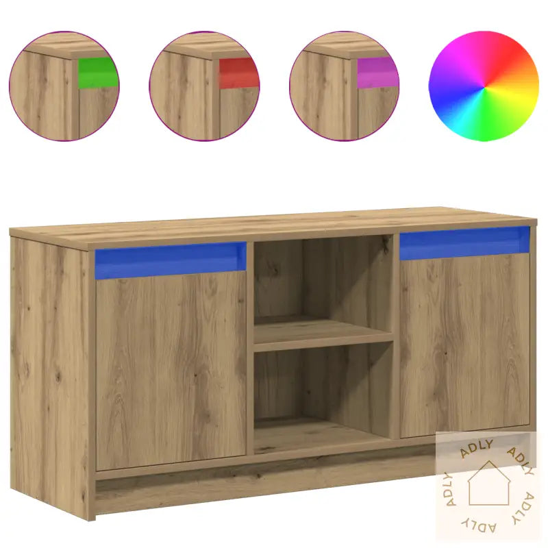 Tv-Skap Med Led-Lys I Artisan Eik, 100X34X50 Cm, Laget Av Konstruert Tre.