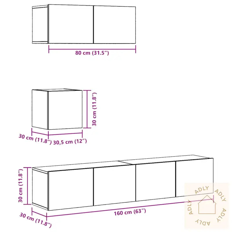 Tv-Skapsett 4 Deler Veggmontert Artisan Eik Konstruert Tre