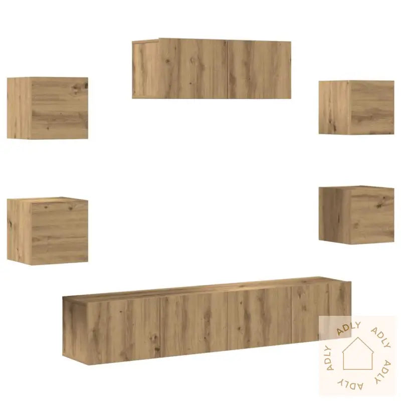 Tv-Skapsett 7 Deler Veggmontert Artisan Eik