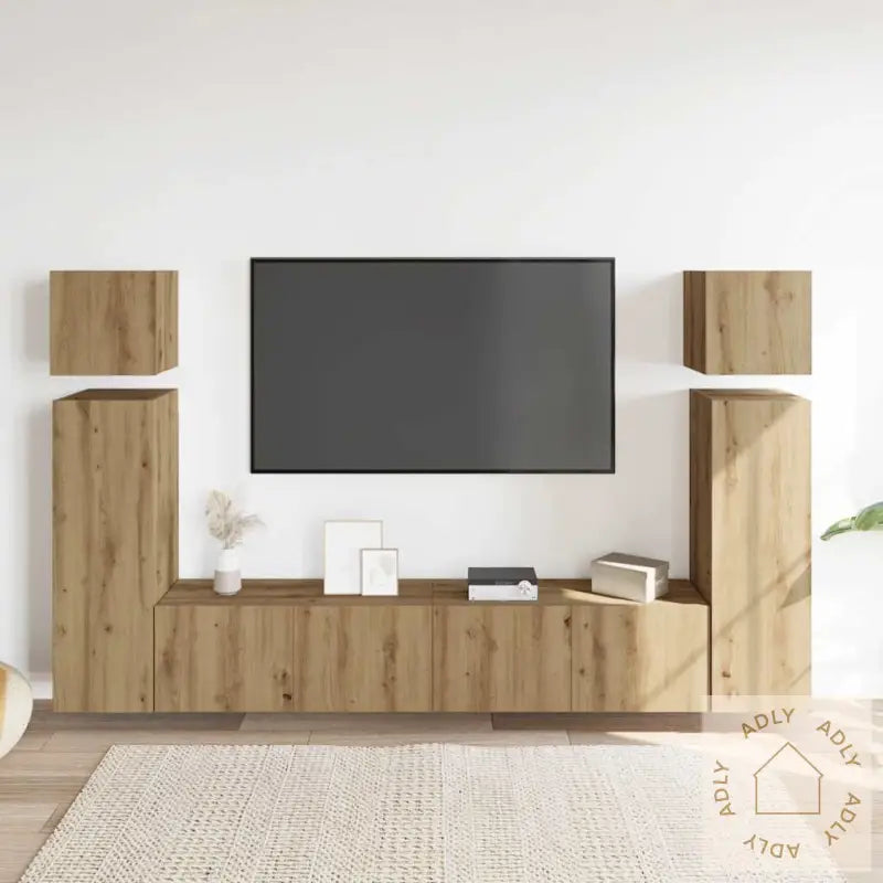 Tv-Skapsett 8 Deler Veggmontert Artisan Eik Konstruert Tre