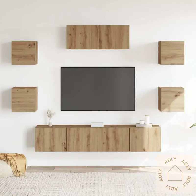 Tv-Skapsett 7 Deler Veggmontert Artisan Eik