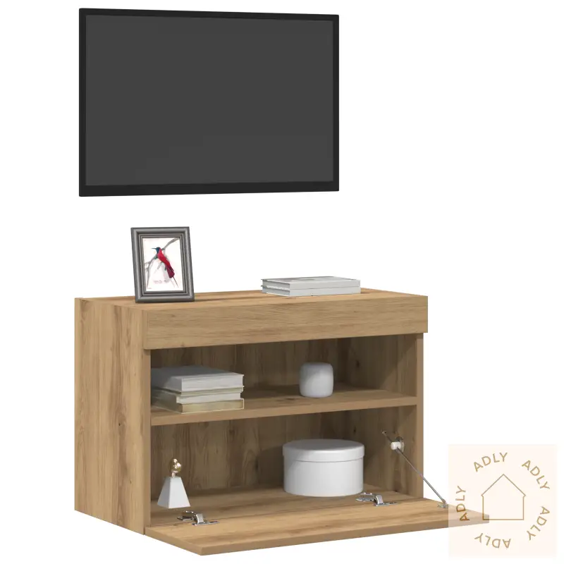 Tv Veggskap Med Led Lys Artisan Eik 60X30X40 Cm