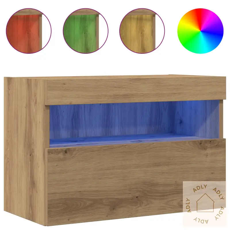Tv Veggskap Med Led Lys Artisan Eik 60X30X40 Cm