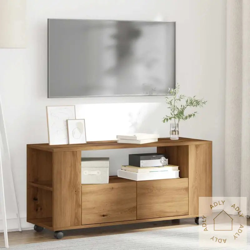 Tv-Benk Med Hjul Artisan Eik 102X34,5X43 Cm Konstruert Tre