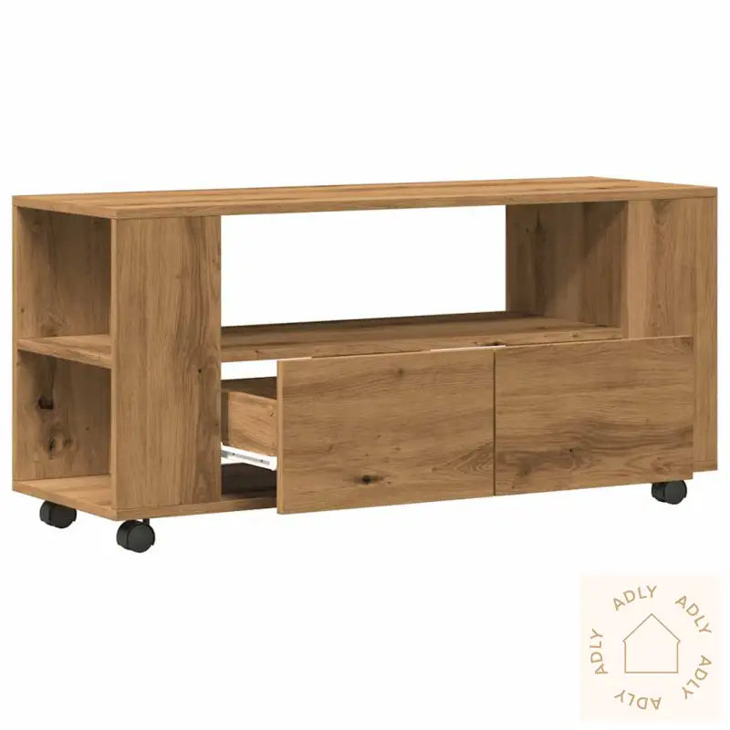Tv-Benk Med Hjul Artisan Eik 102X34,5X43 Cm Konstruert Tre